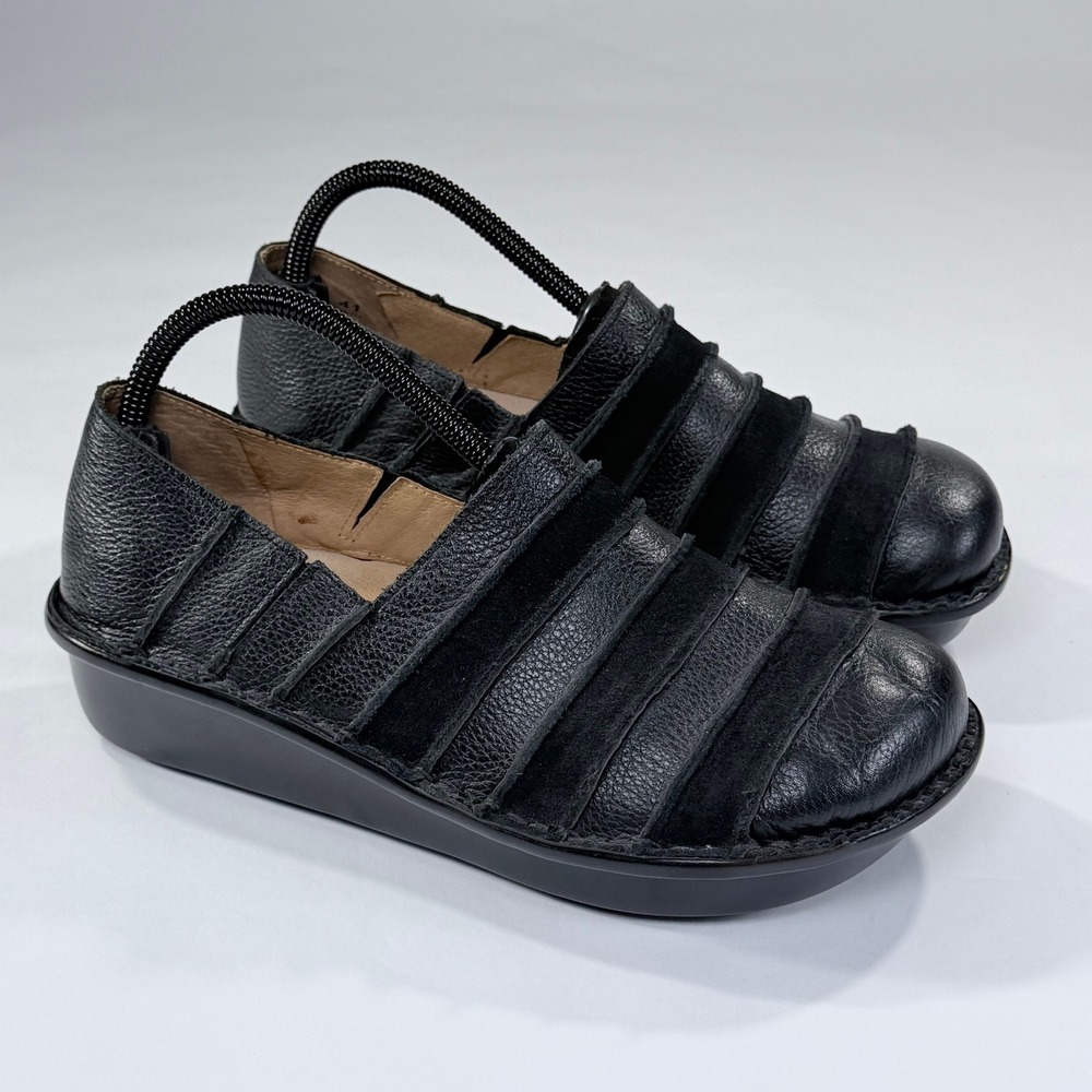 Spring Step Firefly Clog Womens 41/9.5-10 Black Leather Ribbed Slip On Lagenlook